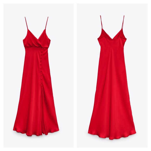 ❤️Bloggers Favorite❤️NWT Zara SATIN CAMISOLE DRESS in Red - Picture 11 of 15